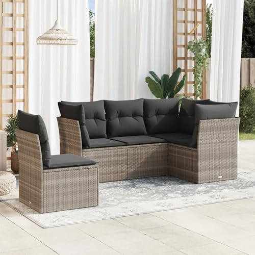IKAYAA 5-TLG Rattan Gartenmöbel Set, Balkon Lounge, Outdoor Loungemöbel Rattan Sitzlounge Ecklounge Ecksofa Gartensofa Balkonsofa Hellgrau Type-27 IKAYAA 5-TLG Rattan Gartenmöbel Set, Balkon Lounge, Outdoor Loungemöbel Rattan Sitzlounge Ecklounge Ecksofa Gartensofa Balkonsofa Hellgrau Type-27 von IKAYAA