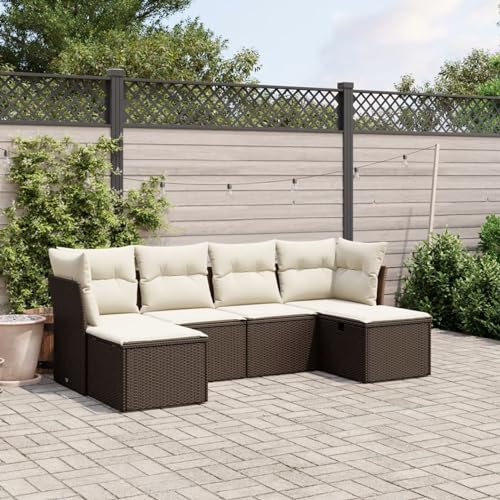 IKAYAA 6-TLG Rattan Balkonlounge Gartenlounge Set Gartenmöbel Klein Sofagarnitur Balkon Loungemöbel Rattan Ecklounge Gartensofa Balkon Sofa mit Kissen Braun und Creme IKAYAA 6-TLG Rattan Balkonlounge Gartenlounge Set Gartenmöbel Klein Sofagarnitur Balkon Loungemöbel Rattan Ecklounge Gartensofa Balkon Sofa mit Kissen Braun und Creme von IKAYAA