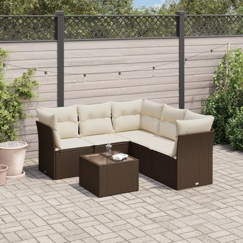 IKAYAA 6-TLG Rattan Gartenmöbel Set, Balkon Lounge, Outdoor Loungemöbel Rattan Sitzlounge Ecklounge Ecksofa Gartensofa Balkonsofa Braun und Creme Type-31 IKAYAA 6-TLG Rattan Gartenmöbel Set, Balkon Lounge, Outdoor Loungemöbel Rattan Sitzlounge Ecklounge Ecksofa Gartensofa Balkonsofa Braun und Creme Type-31 von IKAYAA