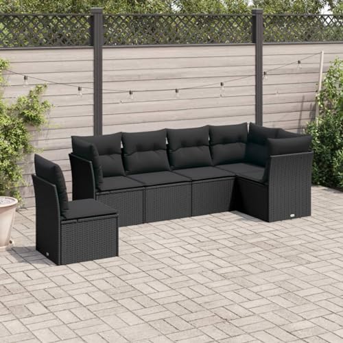 IKAYAA 6-TLG Rattan Gartenmöbel Set, Balkon Lounge, Outdoor Loungemöbel Rattan Sitzlounge Ecklounge Ecksofa Gartensofa Balkonsofa Schwarz Type-15 von IKAYAA