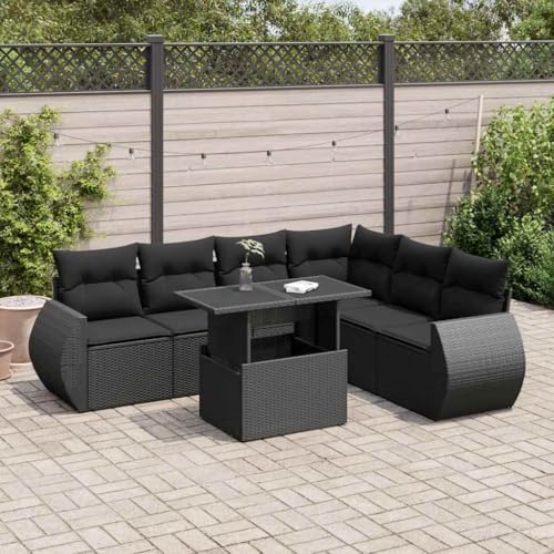 IKAYAA 7-TLG Polyrattan Lounge mit Verstellbare Gartentisch, Gartenlounge XXL mit Stauraum Gartenlounge Outdoor Terrassenmöbel außen Polyrattan Gartenmöbel Set Ecklounge Schwarz Type 17 von IKAYAA