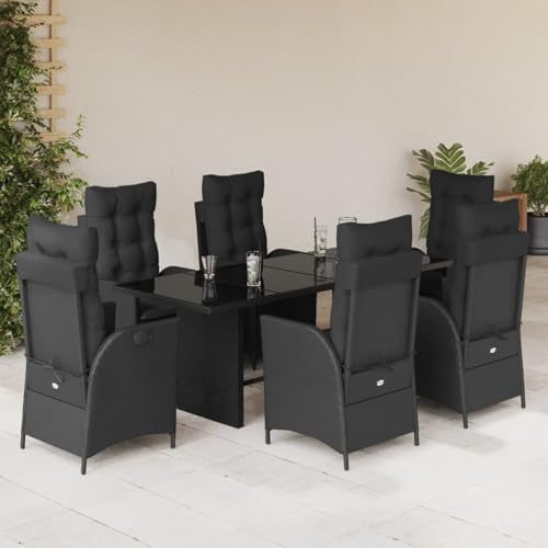 IKAYAA 7 TLG. Garten-Essgruppe mit Kissen Schwarz Poly Rattan,Dining Lounge Outdoor,Essgruppe Garten,Sitzgruppe Garten,Balkon Sitzecke,Garten Essgruppe,Sitzecke Balkon,Balkon Tisch Und Stühle von IKAYAA