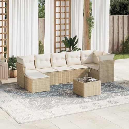 IKAYAA 8-TLG Loungemöbel Set Gartenlounge Outdoor Polyrattan Gartenmöbel Set Gartenlounge XXL Terrassenmöbel außen Ecklounge Beige und Creme Type-26 von IKAYAA