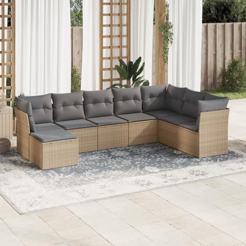 IKAYAA 8-TLG Loungemöbel Set Gartenlounge Outdoor Polyrattan Gartenmöbel Set Gartenlounge XXL Terrassenmöbel außen Ecklounge Beige und Grau Type-10 von IKAYAA