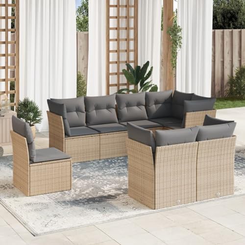IKAYAA 8-TLG Loungemöbel Set Gartenlounge Outdoor Polyrattan Gartenmöbel Set Gartenlounge XXL Terrassenmöbel außen Ecklounge Beige und Grau Type-39 von IKAYAA