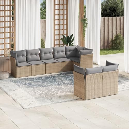 IKAYAA 8-TLG Loungemöbel Set Gartenlounge Outdoor Polyrattan Gartenmöbel Set Gartenlounge XXL Terrassenmöbel außen Ecklounge Beige und Grau Type-43 von IKAYAA