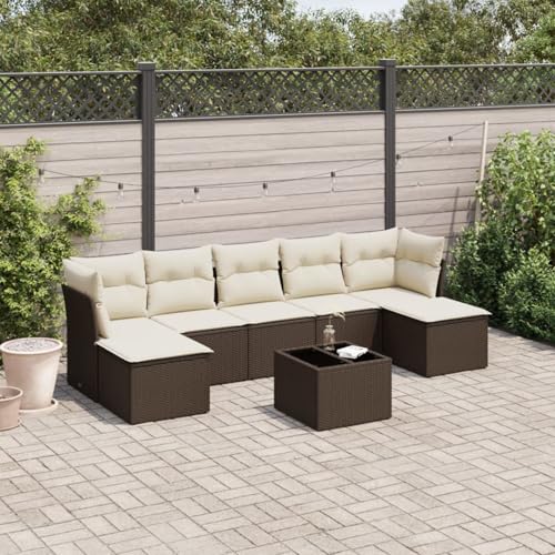 IKAYAA 8-TLG Loungemöbel Set Gartenlounge Outdoor Polyrattan Gartenmöbel Set Gartenlounge XXL Terrassenmöbel außen Ecklounge Braun und Creme Type-12 von IKAYAA
