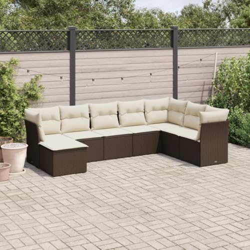 IKAYAA 8-TLG Loungemöbel Set Gartenlounge Outdoor Polyrattan Gartenmöbel Set Gartenlounge XXL Terrassenmöbel außen Ecklounge Braun und Creme Type-8 von IKAYAA