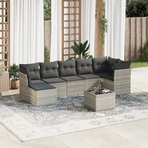 IKAYAA 8-TLG Loungemöbel Set Gartenlounge Outdoor Polyrattan Gartenmöbel Set Gartenlounge XXL Terrassenmöbel außen Ecklounge Hellgrau Type-25 von IKAYAA