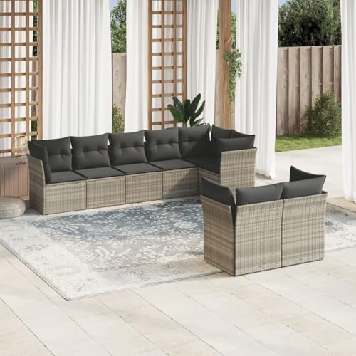 IKAYAA 8-TLG Loungemöbel Set Gartenlounge Outdoor Polyrattan Gartenmöbel Set Gartenlounge XXL Terrassenmöbel außen Ecklounge Hellgrau Type-42 von IKAYAA