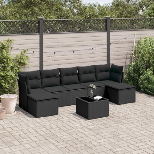 IKAYAA 8-TLG Loungemöbel Set Gartenlounge Outdoor Polyrattan Gartenmöbel Set Gartenlounge XXL Terrassenmöbel außen Ecklounge Schwarz Type-14 von IKAYAA