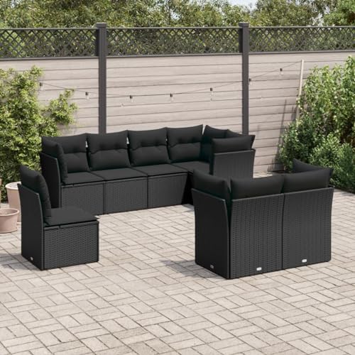 IKAYAA 8-TLG Loungemöbel Set Gartenlounge Outdoor Polyrattan Gartenmöbel Set Gartenlounge XXL Terrassenmöbel außen Ecklounge Schwarz Type-40 von IKAYAA