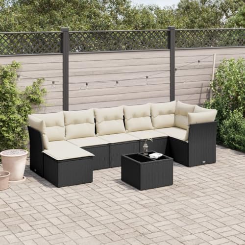 IKAYAA 8-TLG Loungemöbel Set Gartenlounge Outdoor Polyrattan Gartenmöbel Set Gartenlounge XXL Terrassenmöbel außen Ecklounge Schwarz und Creme Type-27 von IKAYAA