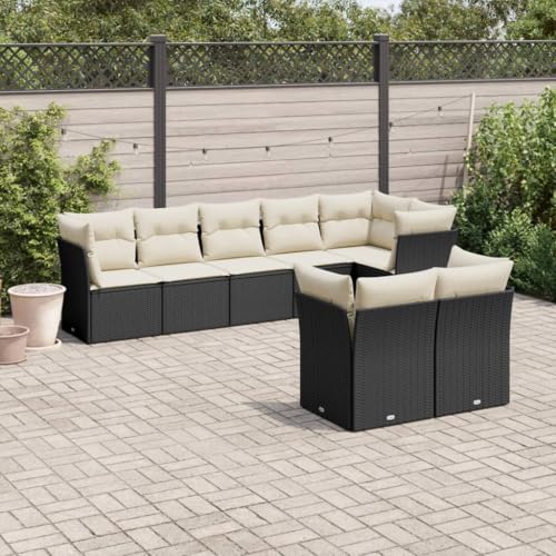 IKAYAA 8-TLG Loungemöbel Set Gartenlounge Outdoor Polyrattan Gartenmöbel Set Gartenlounge XXL Terrassenmöbel außen Ecklounge Schwarz und Creme Type-44 von IKAYAA