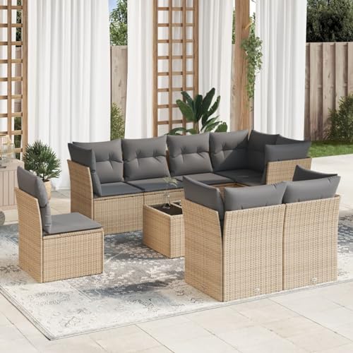 IKAYAA 9-TLG Loungemöbel Set Gartenlounge Outdoor Polyrattan Gartenmöbel Set Gartenlounge XXL Terrassenmöbel außen Ecklounge Beige und Grau Type-37 von IKAYAA