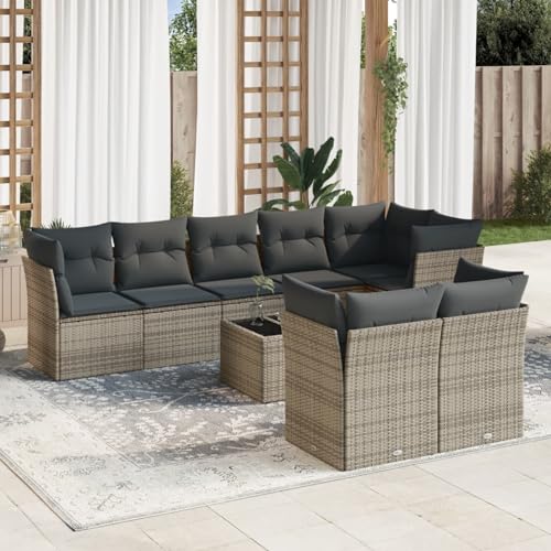 IKAYAA 9-TLG Loungemöbel Set Gartenlounge Outdoor Polyrattan Gartenmöbel Set Gartenlounge XXL Terrassenmöbel außen Ecklounge Grau Type-41 von IKAYAA