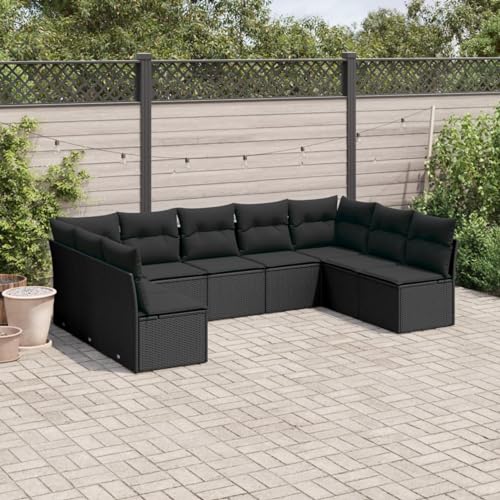 IKAYAA 9-TLG Loungemöbel Set Gartenlounge Outdoor Polyrattan Gartenmöbel Set Gartenlounge XXL Terrassenmöbel außen Ecklounge Schwarz Type-4 von IKAYAA