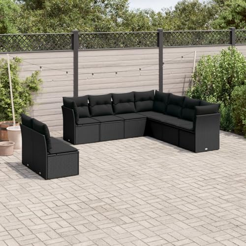 IKAYAA 9-TLG Loungemöbel Set Gartenlounge Outdoor Polyrattan Gartenmöbel Set Gartenlounge XXL Terrassenmöbel außen Ecklounge Schwarz Type-60 von IKAYAA