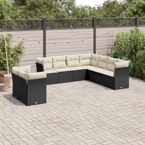 IKAYAA 9-TLG Loungemöbel Set Gartenlounge Outdoor Polyrattan Gartenmöbel Set Gartenlounge XXL Terrassenmöbel außen Ecklounge Schwarz und Creme Type-59 von IKAYAA