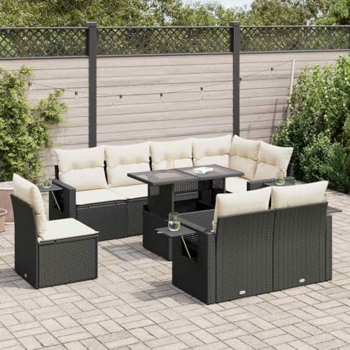 IKAYAA 9-TLG Polyrattan Lounge mit Verstellbare Gartentisch, Gartenlounge XXL mit Stauraum Gartenlounge Outdoor Terrassenmöbel außen Polyrattan Gartenmöbel Set Schwarz und Creme Type 2 IKAYAA 9-TLG Polyrattan Lounge mit Verstellbare Gartentisch, Gartenlounge XXL mit Stauraum Gartenlounge Outdoor Terrassenmöbel außen Polyrattan Gartenmöbel Set Schwarz und Creme Type 2 von IKAYAA