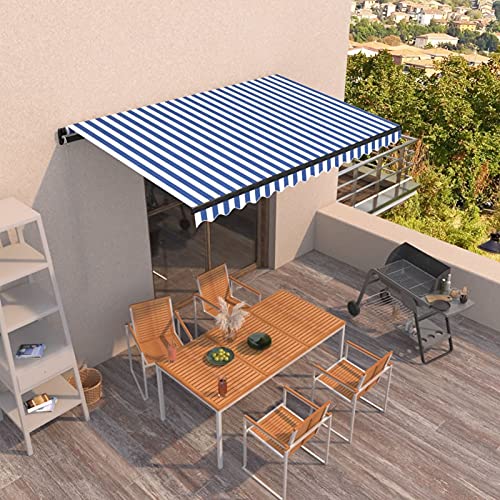 IKAYAA Alu Gelenkarmmarkise 450 x 350 cm Markise Gelenkmarkise Terrassenmarkise Klemmmarkise Sonnenmarkise Balkonmarkise wasserabweisend Polyester, Blau und weiß von IKAYAA