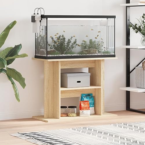 IKAYAA Aquarium Unterschrank Aquariumständer Aquariumregal Aquariumschrank Sonoma Eiche 80 x 35 x 60 cm Aquarium Stand Aquarium Tisch Aquarium Schrank Unterschrank Holzwerkstoff von IKAYAA