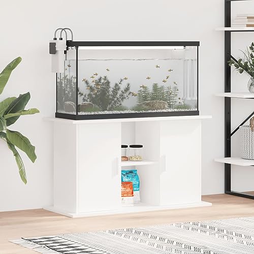 IKAYAA Aquarium Unterschrank Aquariumständer Aquariumregal Aquariumschrank Weiß 101 x 41 x 58 cm Aquarium Stand Aquarium Tisch Aquarium Schrank Unterschrank Holzwerkstoff von IKAYAA