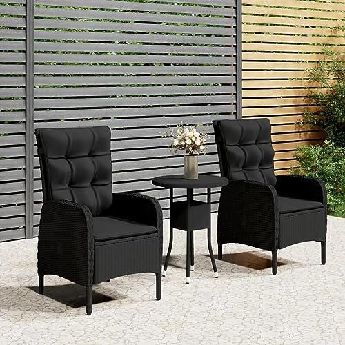 IKAYAA Balkonmöbel Set mit 1 Tisch & 2 Verstellbare Hochlehner Stühlen, Polyrattan Gartenmöbel Set, Terrassenmöbel Set, Sitzgarnitur 3er Set für Garten & Balkon Schwarz 3-TLG-4 von IKAYAA