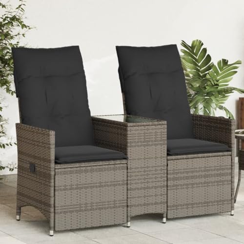 IKAYAA Balkonmöbel Set mit integriertem Tisch, Verstellbare Hochlehner Stühlen, Polyrattan Gartenbank 2-Sitzer, Gartensofa 2-Sitzer, Balkon Sitzgruppe, Grau, Hartglas Tisch IKAYAA Balkonmöbel Set mit integriertem Tisch, Verstellbare Hochlehner Stühlen, Polyrattan Gartenbank 2-Sitzer, Gartensofa 2-Sitzer, Balkon Sitzgruppe, Grau, Hartglas Tisch von IKAYAA
