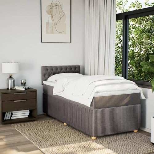 IKAYAA Bett 100x200 mit matratze und lattenrost Boxspringbett 100x200 mit Matratze Polsterbett 100x200 Bett mit matratze und Topper Stoff-Taupe-100 x 200 cm von IKAYAA