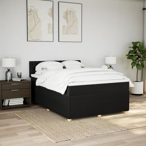 IKAYAA Bett 140x200 mit matratze und lattenrost Boxspringbett 140x200 mit Matratze Polsterbett 140x200 Bett mit matratze und Topper Stoff-Schwarz-140 x 200 cm von IKAYAA