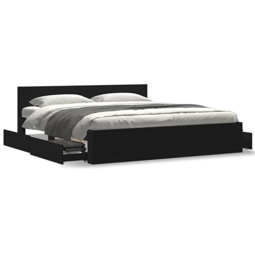 IKAYAA Bettgestell 180x200 mit Kopfteil Bett 180x200 mit schubladen Bettgestell mit Lattenrost Stauraumbett Holzbett -Schwarz-180 x 200 cm von IKAYAA