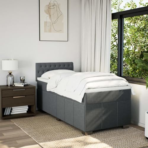 IKAYAA Boxspringbett 100 x 200 cm - Bett mit LED Beleuchtung, Federkern Matratze,Topper & Kopfteil - Polsterbett 100 x 200 cm mit Matratze - Bett mit Matratze und Lattenrost Dunkelgrau Type-1 von IKAYAA
