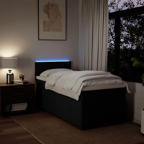 IKAYAA Boxspringbett 100 x 200 cm - Bett mit LED Beleuchtung, Federkern Matratze,Topper & Kopfteil - Polsterbett 100 x 200 cm mit Matratze - Bett mit Matratze und Lattenrost Schwarz Type-1 von IKAYAA