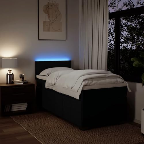 IKAYAA Boxspringbett 100 x 200 cm - Bett mit LED Beleuchtung, Federkern Matratze,Topper & Kopfteil - Polsterbett 100 x 200 cm mit Matratze - Bett mit Matratze und Lattenrost Schwarz Type-2 von IKAYAA