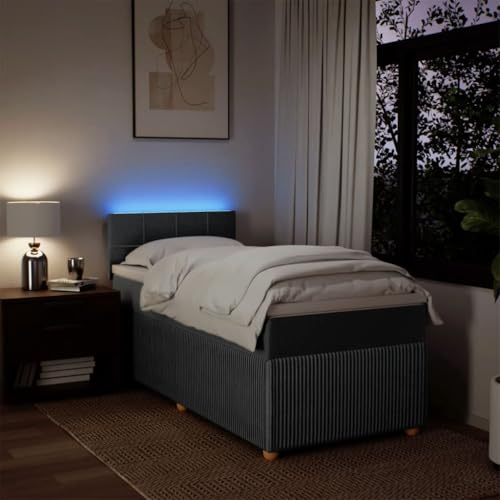 IKAYAA Boxspringbett 100 x 200 cm - Bett mit LED Beleuchtung, Topper & Federkern Matratze - Polsterbett 100 x 200 cm mit Matratze - Bett mit Matratze und Lattenrost Dunkelgrau von IKAYAA