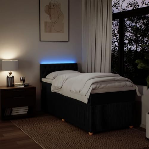 IKAYAA Boxspringbett 100 x 200 cm - Bett mit LED Beleuchtung, Topper & Federkern Matratze - Polsterbett 100 x 200 cm mit Matratze - Bett mit Matratze und Lattenrost Schwarz von IKAYAA