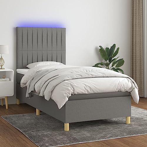 IKAYAA Boxspringbett 100 x 200 cm mit LED Beleuchtung, Topper & Matratze - Boxspringbett mit Matratze, Polsterbett 100 x 200 cmJugendbett Einzelbett Dunkelgrau Type-72 von IKAYAA