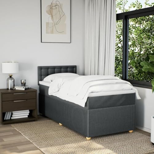 IKAYAA Boxspringbett 100 x 200 cm mit Matratze, Topper & Kopfteil, Bett mit Matratze und Lattenrost 100 x 200 cm Polsterbett 100 x 200 cm Dunkelgrau von IKAYAA