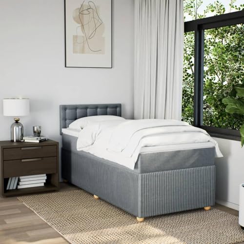 IKAYAA Boxspringbett 100 x 200 cm mit Matratze, Topper & Kopfteil, Bett mit Matratze und Lattenrost 100 x 200 cm Polsterbett 100 x 200 cm Hellgrau von IKAYAA