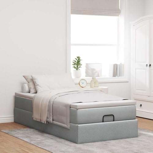 IKAYAA Boxspringbett 100 x 200 cm mit Matratze und Bettkasten Boxspringbett mit Stauraum Polsterbett 100x200 mit stauraum Bett 100 x 200 cm mit Stauraum Hellgrau Type-2 von IKAYAA