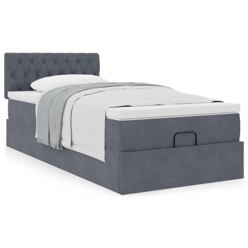 IKAYAA Boxspringbett 100 x 200 cm mit Matratze und Bettkasten Polsterbett mit Matratze Boxspringbett 100 x 200 cm mit Matratze Bett mit Stauraum Bett für Schlafzimmer Dunkelgrau Type-1 von IKAYAA