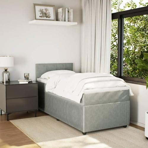 IKAYAA Boxspringbett 100 x 200 cm mit Matratze & Topper & Kopfteil, Bett mit Matratze und Lattenrost 100 x 200 cm, Polsterbett 100 x 200 cm Hellgrau von IKAYAA