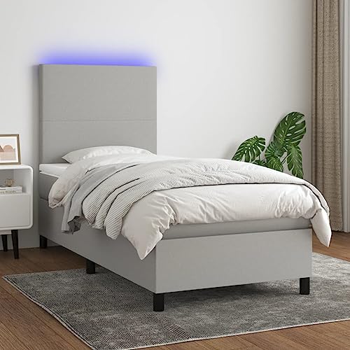 IKAYAA Boxspringbett 100 x 200 mit matratze & Led und USB Bett mit LED Beleuchtung & Topper Bett komplett mit Kopfteil höhenverstellbar -Hellgrau-100 x 200 cm Typ 3 IKAYAA Boxspringbett 100 x 200 mit matratze & Led und USB Bett mit LED Beleuchtung & Topper Bett komplett mit Kopfteil höhenverstellbar -Hellgrau-100 x 200 cm Typ 3 von IKAYAA