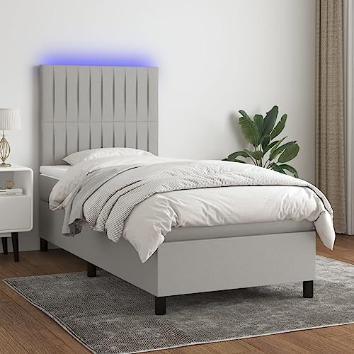 IKAYAA Boxspringbett 100 x 200 mit matratze & Led und USB Bett mit LED Beleuchtung & Topper Bett komplett mit Kopfteil höhenverstellbar -Hellgrau-100 x 200 cm von IKAYAA