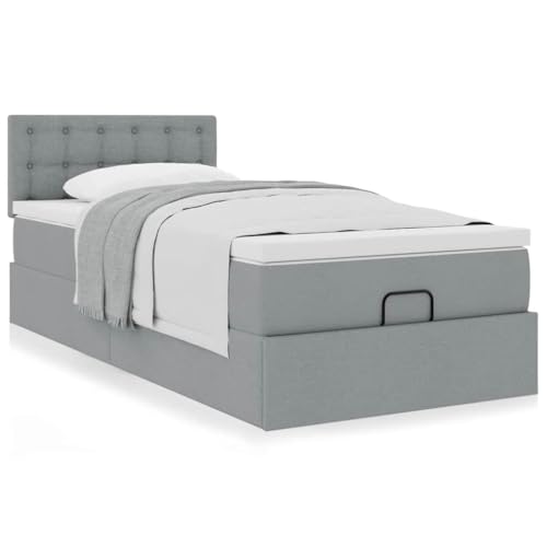 IKAYAA Boxspringbett 100x200 mit Matratze und Bettkasten Boxspringbett mit Stauraum Polsterbett 100x200 mit Matratze Bettgestell mit Lattenrost-Hellgrau-100 x 200 cm von IKAYAA