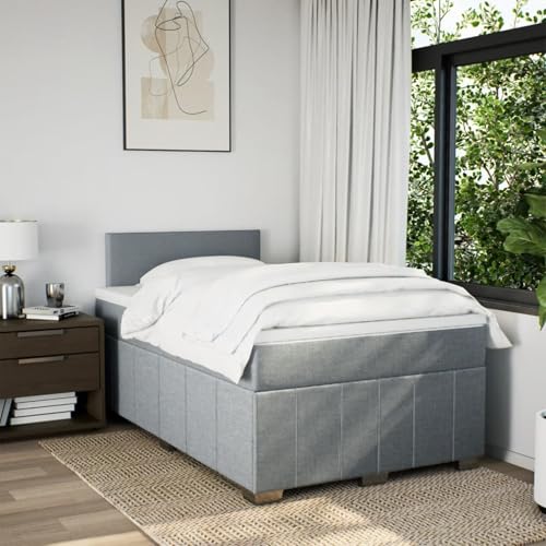 IKAYAA Boxspringbett 120 x 190 cm - Bett mit LED Beleuchtung, Federkern Matratze,Topper & Kopfteil - Polsterbett 120 x 190 cm mit Matratze - Bett mit Matratze und Lattenrost Hellgrau von IKAYAA