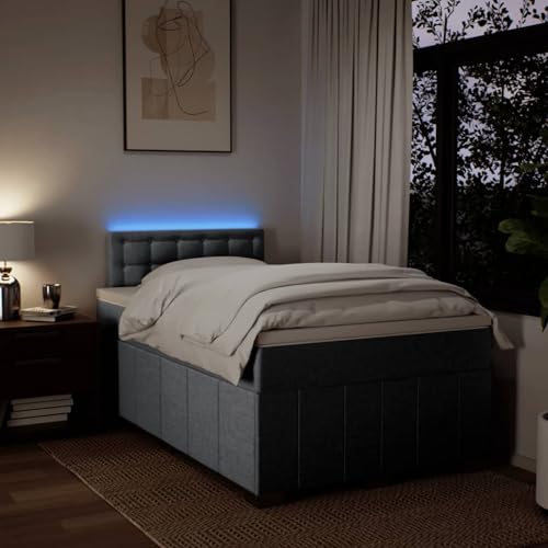IKAYAA Boxspringbett 120 x 200 cm - Bett mit LED Beleuchtung, Federkern Matratze,Topper & Kopfteil - Polsterbett 120 x 200 cm mit Matratze - Bett mit Matratze und Lattenrost Hellgrau von IKAYAA