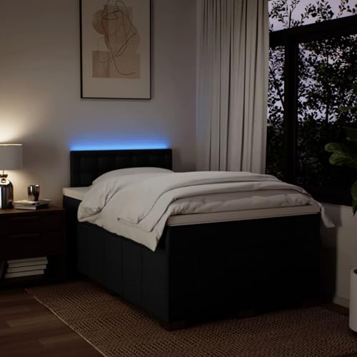 IKAYAA Boxspringbett 120 x 200 cm - Bett mit LED Beleuchtung, Federkern Matratze,Topper & Kopfteil - Polsterbett 120 x 200 cm mit Matratze - Bett mit Matratze und Lattenrost Schwarz von IKAYAA