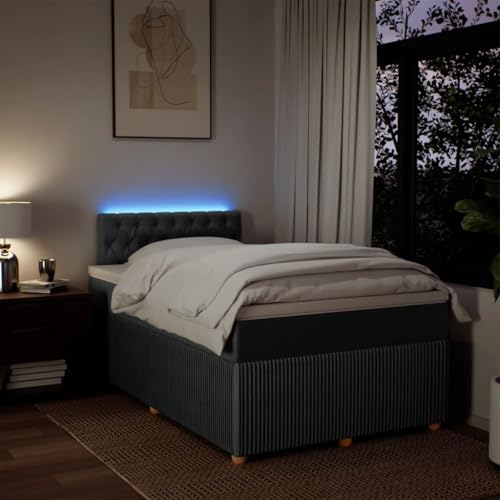 IKAYAA Boxspringbett 120 x 200 cm - Bett mit LED Beleuchtung, Topper & Federkern Matratze - Polsterbett 120 x 200 cm mit Matratze - Bett mit Matratze und Lattenrost Dunkelgrau Type-1 von IKAYAA